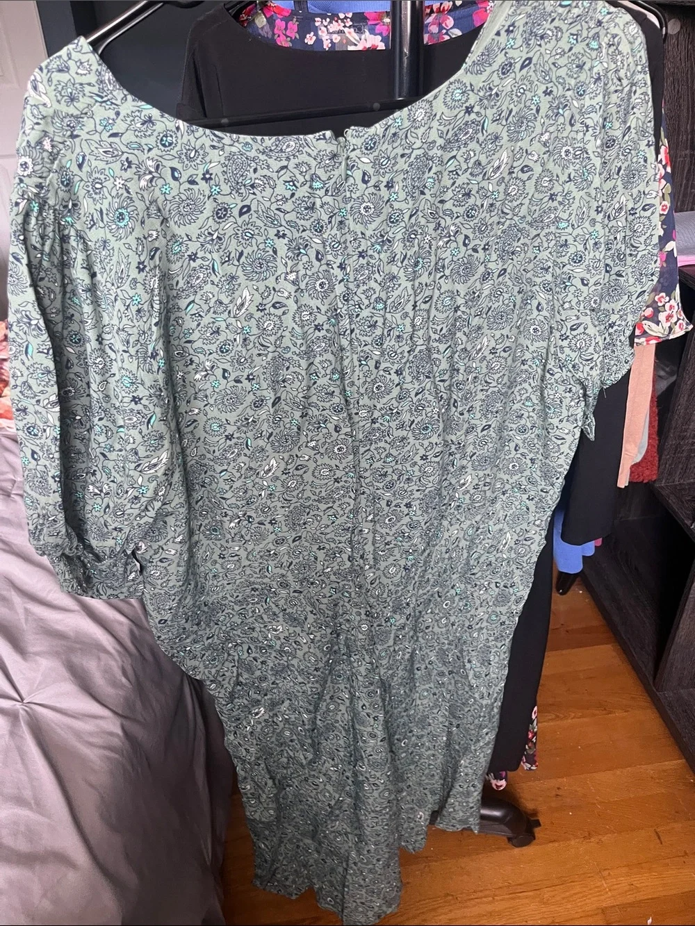 LOFT Mint Green Floral Midi Dress - Picture 3 of 3